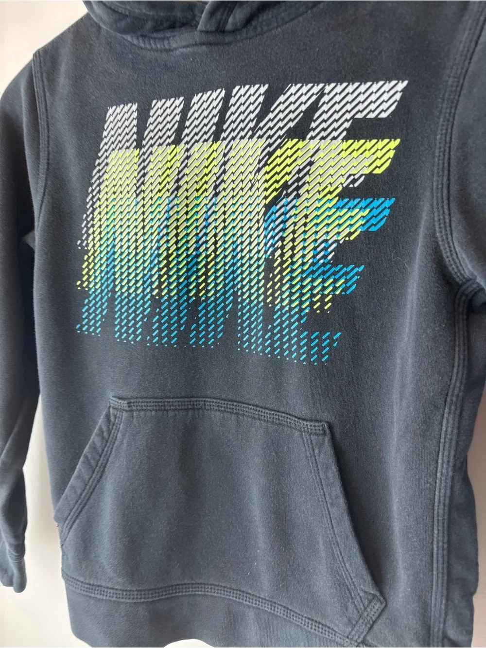 Nike Boys’ Hoodie — Youth Medium — Navy/Gray with Neon Graphic